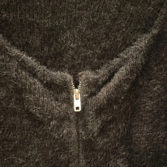 Sincerely Jules Black Fuzzy V-Neck Zip Sweater - Picture 2 of 5